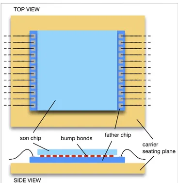 FIGURE 1 | Schematic top and side views of the dual layer SPAD array on the carrier seating plane