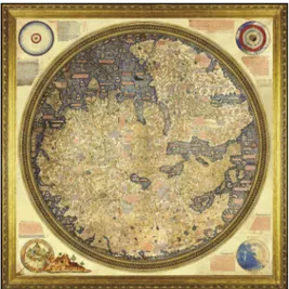 Fig.  3.  Mappamondo  di  Saint-Denis  1275-1280  (ms.782, f. 374v, Biblioteca Sainte-Geneviève, Paris)