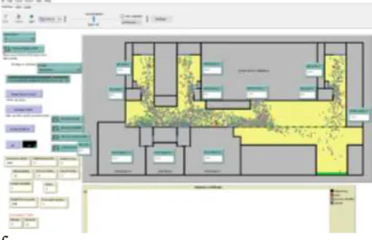 Fig. 5. Un’istantanea dell’interfaccia grafica di NetLogo durante  l’esecuzione del modello di evacuazione di Palazzo Nuovo 