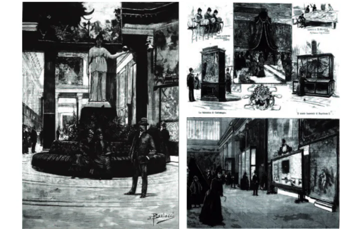 Fig. 7. Esposizione di tessuti e merletti del 1887, La rotonda d'ingresso e la galleria delle stoffe  (“L’Illu-strazione italiana”, Milano-Roma a