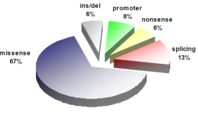 Figure 1.2: Pie chart reporting the percentages of each specific mutation type found in F7 gene.