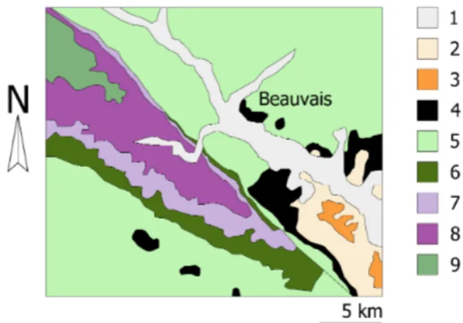 Fig.  1.  Geological  map  of  Beauvais  area.  (modified  from  Zouhri 