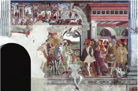 Fig. 1. Fascia del Duca Borso nel settore di Aprile (Francesco del Cossa), si ringraziano i  Musei civici di Arte Antica di Ferrara per la gentile concessione delle immagini.