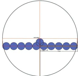 Fig. 4. Il sistema di riferimento geometrico costruito sul modulo di 9 palmi ferraresi: la  distanza tra linea di terra e linea di orizzonte è di 9 palmi.