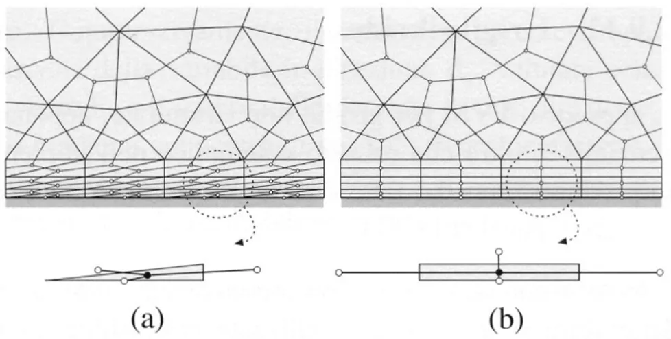 Figura  3.7  -  Particolare  di  una  griglia  non  strutturata  in  prossimità  di  una  parete  solida:  (a) 