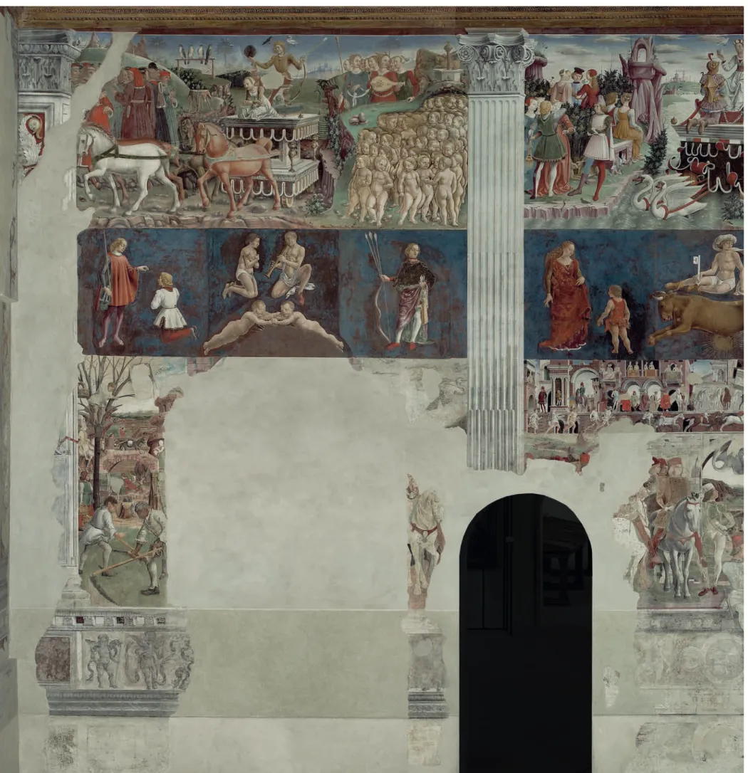 Fig. 14. Francesco del Cossa,  settori di Marzo, Aprile e Maggio (si  ringraziano i Musei di Arte Antica di  Ferrara per la gentile concessione).
