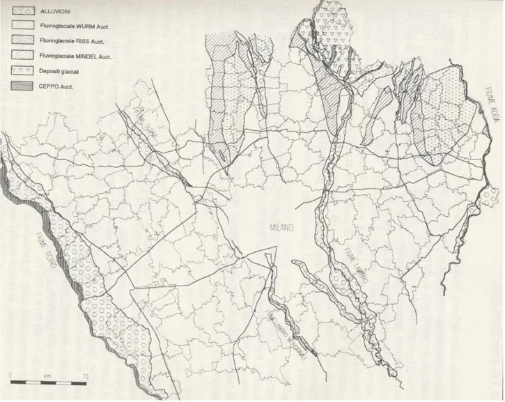 Figura 5.7: Carta geologica semplificata della Provincia di Milano (da “Le risorse idriche sotterranee nella Provincia di 