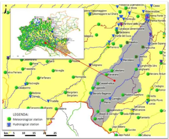 Figure 5. Parma-Baganza basin and monitoring network. 214 