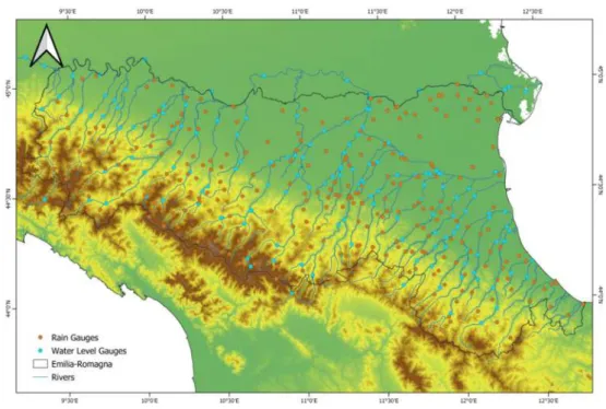 Figure 6. The hydro-pluviometric network of Emilia-Romagna. 303 
