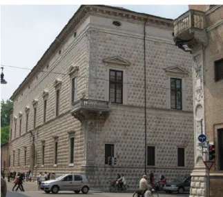 Fig. 1.3 Incrocio fra Corso Ercole I d’Este e Corso Biagio Rossetti con vista di Palazzo dei Diamanti, Ferrara 