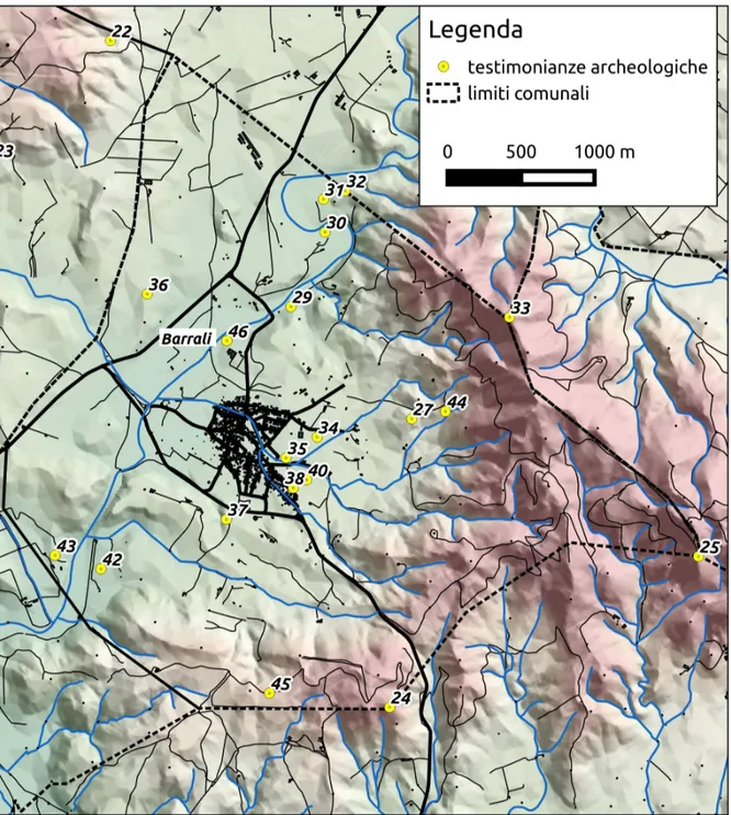 Fig 4: Carta delle testimonianze archeologiche del Comune di Barrali