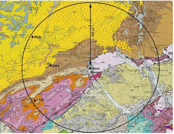 Figure  ‎ 3.8: Carte géologique montrant la localisation des gîtes de matière première