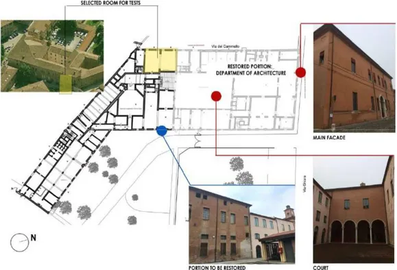 Figure 1. Ground floor plan of Palazzo Tassoni and location of the room where the experiment is 