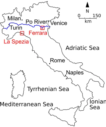 Figure 1.2.: Italy map with Ferrara and La Spezia geographical position