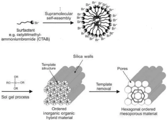Figure 1.7. Formation of well-ordered mesoporous materials by a templating approach [13]