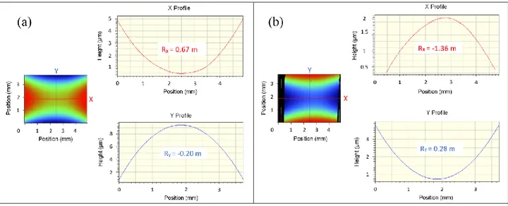 Figure 4-34). These two faces presented a different curvature radius, probably because of the  resin was not able to maintain the crystal plates at the same curvature radii at such high curvature