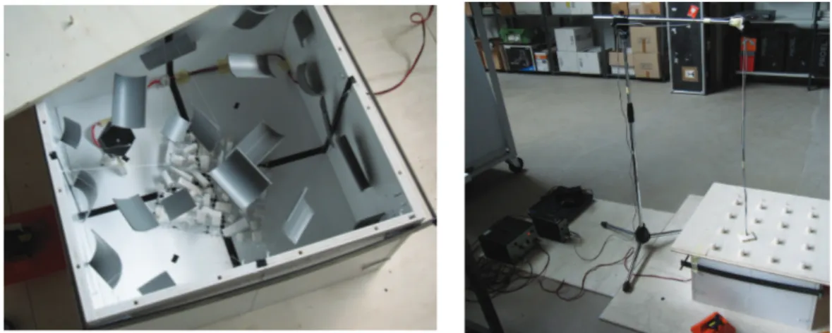 Figure 3.14: Measurement set up with the tested material inside the scaled reverberant chamber for the absorption measurements.