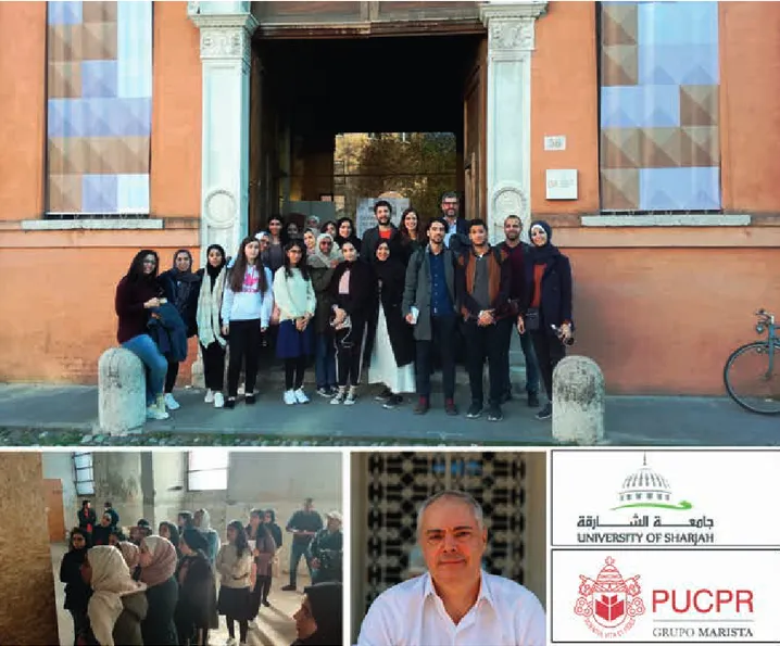 Figura 6 – ONSITELab. Visita nel 2019 degli studenti e docenti della University of Sharjah, United Arab Emirates (in alto e in basso a sinistra),  con anche collegamento in remoto.