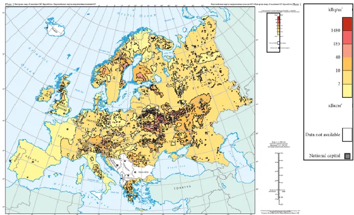 Figure 1.10 : European map 1 : 11 250 000 of  137 Cs deposition following Chernoby NPP accident