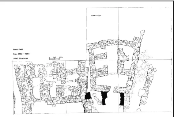 Fig. 5.11: Ain Ghazal; Planimetry of houses from PPNA to PN (Rollefson 1993). 