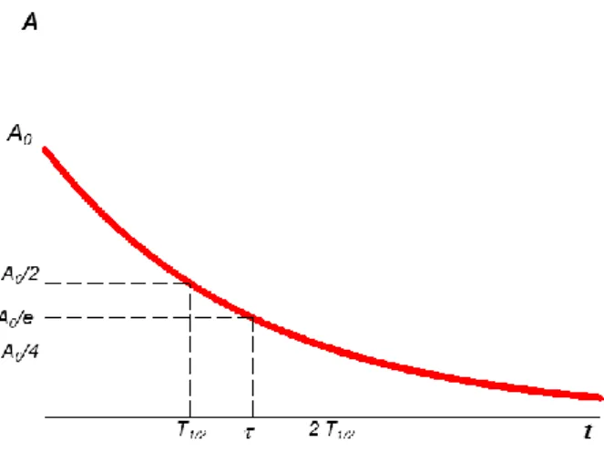 Figure 1.2: temporal trend of the number of parent atoms and daughter atoms in a radioactive sample