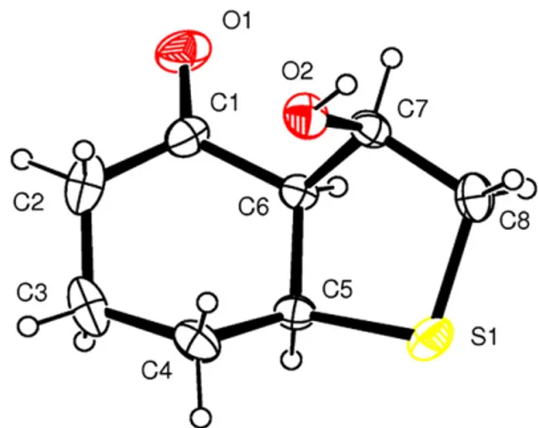 Fig. 2. ORTEP view of compound 13 displaying the thermal ellipsoids at 30% probability.SS OHHOSHOR NO2SNO2OSHONO2R6R