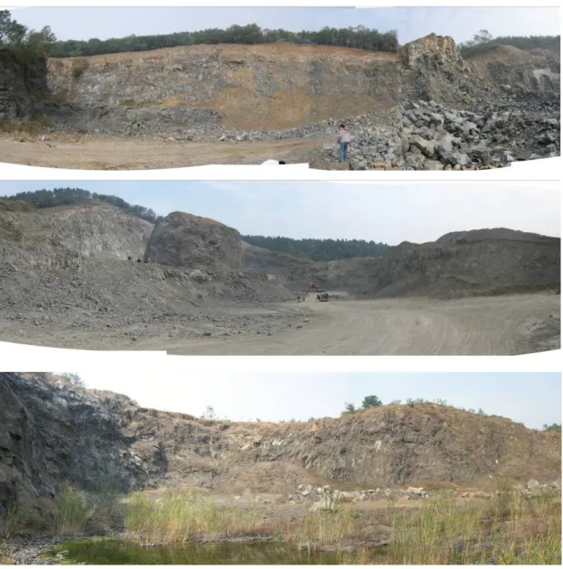 Fig. 4.1 - General pictures of sample localities, from top to bottom Panshishan, Lianshan and  Fangshan