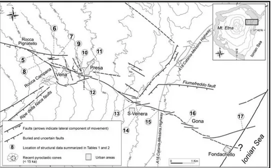 Fig. 3.1.3 - Structural map of eastern sector of Pernicana Fault, after the 2002-2003 eruption (from Neri et al