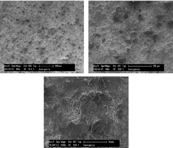 Figure 4.5: SEM micrographs of the raw bar, arranged with increasing  magnification. 