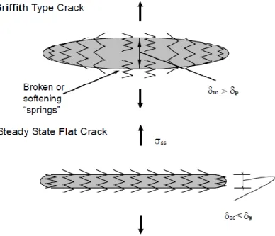 Figura 2.4 – Confronto tra la propagazione della frattura di tipo Griffith e Steady State Crack Opening 
