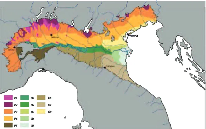 Figura  8-3  Sottoregioni  stratigrafico-geomorfologiche  della  Pianura  Padano-Veneta