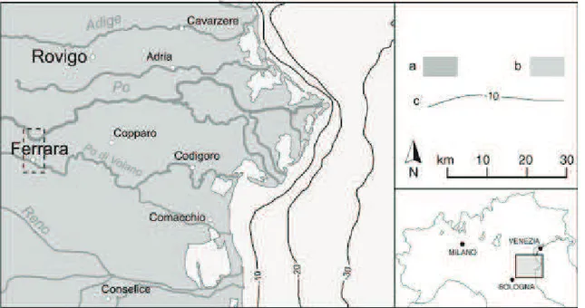 Figura 10-1 Mappa di localizzazione dell’area di studio. Da Amorosi et al., (2008), modificata