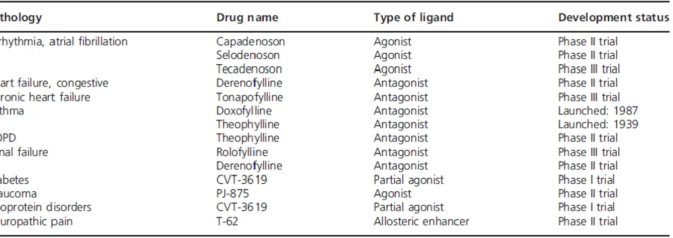 Table 1: Progress of A 1 AR ligands as novel therapeutic treatments (Gessi et al., Expert Opin