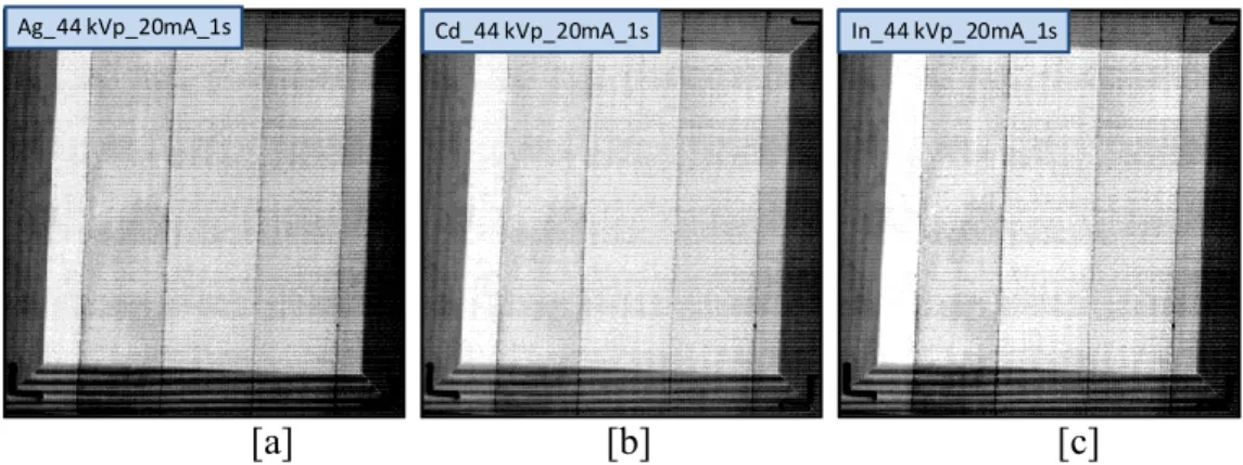 Figure 5.8: Images of 5section Cd_red canvas test by using W x-ray tube with additional 