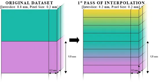 Fig. 3.2. Example of slices integer filling and linear interpolation exploiting  