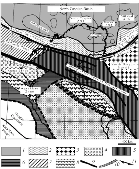 Figure 5:  Tectonic scheme of the North Caspian Region, after “A. P. Afanasenkov et.  al., 2008” 