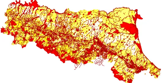 Figure 4.1: Map of incompatibility for biomass power plants in the Emilia-Romagna region.