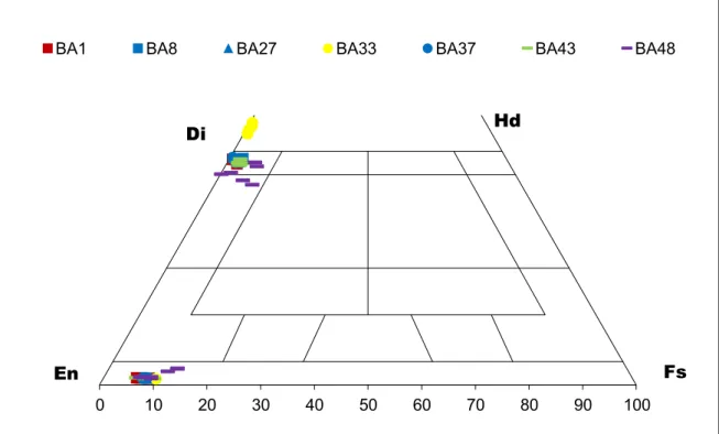 Fig. 29 – Variazione di TiO 2  (wt%) rispetto al MgO (wt%) nei clinopirosseni degli xenoliti peridotitici di Bir 