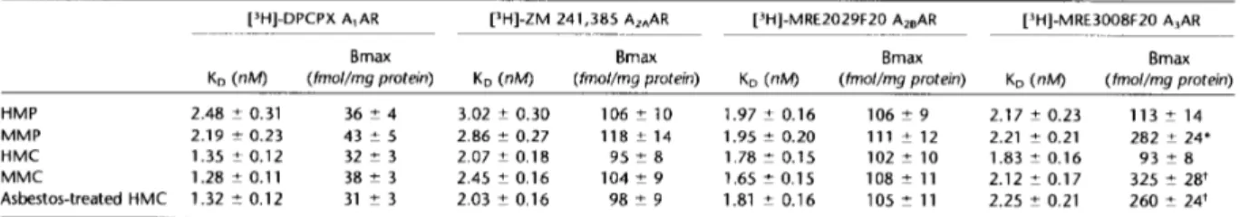 TABELLA 3. Affinità e densità dei recettori adenosinici in HMP e MMP vs HMC e MMC. 