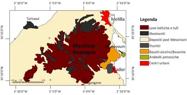 Figura  9  Mappa  aeromagnetica  dell’are  nell’intorno  della  laguna  di  Nador,  in  cui  si  mettono  in  evidenza le anomalie magnetiche (Da Anahnah et al., 2009) 