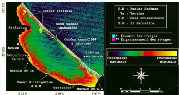 Figura 25 Il livello di erosione della laguna di Nador, dal 1976 al 2010, da Loulaya e Hamoumi, (2011)