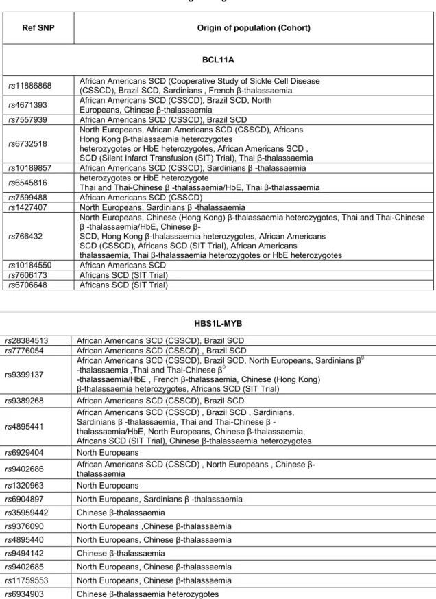 Table 3 Selected BCL11A and HBS1L-MYB intergenic region SNPs 