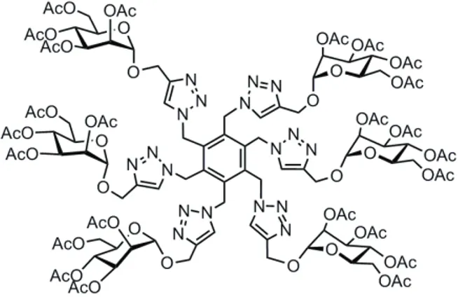 Figura 2. Glicocluster ottenuto da esakis(azidometilbenzene) e propargil O-mannoside. 