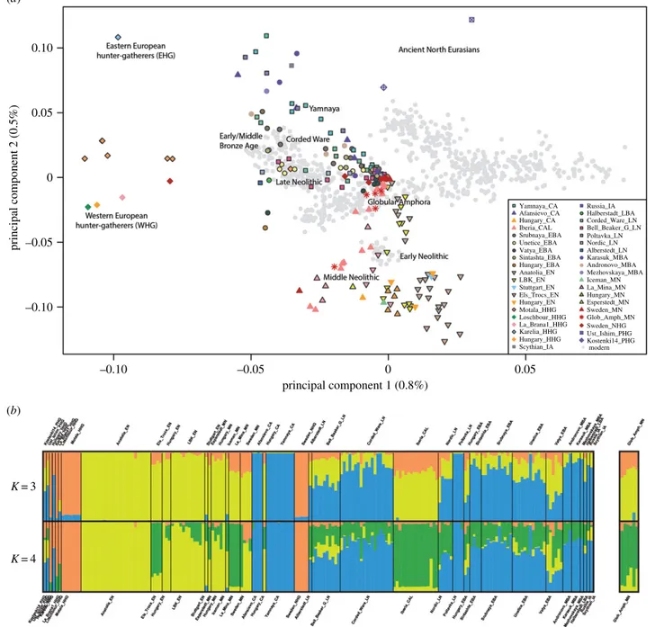 Figure 3. (a) Principal component analysis on genomic diversity in ancient and modern individuals