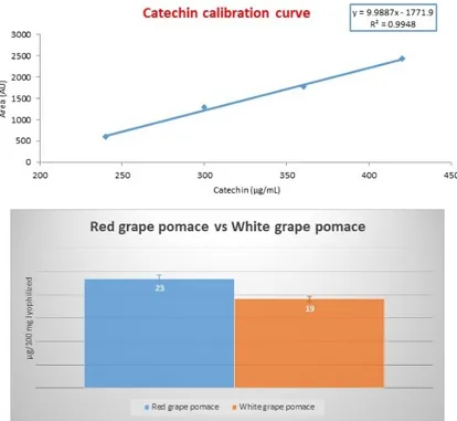 Figure 10. (A) Calibration curve of catechin for sample extracts derived from red and white grape 