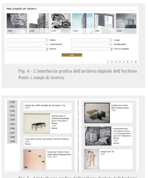 Fig. 5 – L’interfaccia grafica dell’archivio digitale dell’Archivio Ponti: i documenti.