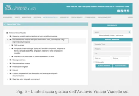Fig. 6 – L’interfaccia grafica dell’Archivio Vinicio Vianello sul sito di Fondazione Cini.
