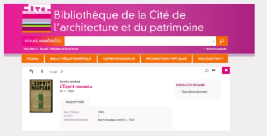 Fig. 1 – La rivista L’Esprit Nouveau nel Portail documentaire de La Cité de l’architecture.