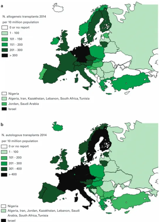 Figure 2. Transplant rates in Europe ( = total number of HSCT per 10 million inhabitants) by participating country in 2014
