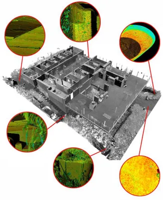 Figure 6: Identification by point cloud analyses of concrete  cracks on external walls due to vegetation pressure 